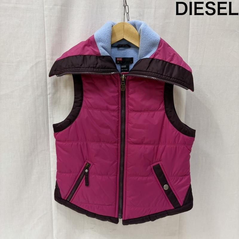 ディーゼル DIESEL ベスト ベスト 中綿ベスト フリース 配色 ハイネック S 無地 X ロゴ、文字 桃 / ピンク / pink X えんじ / ワインレッド / dark red レディース USED 古着 中古 50167163