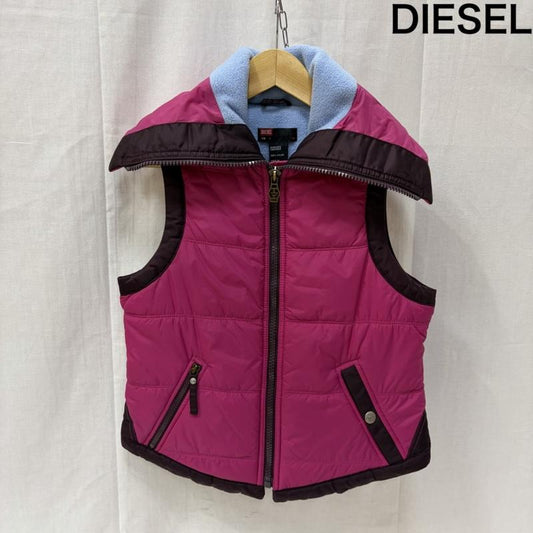 ディーゼル DIESEL ベスト ベスト 中綿ベスト フリース 配色 ハイネック S 無地 X ロゴ、文字 桃 / ピンク / pink X えんじ / ワインレッド / dark red レディース USED 古着 中古 50167163