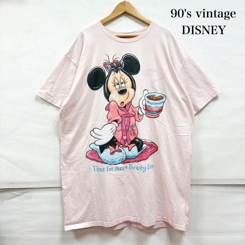 ディズニー Disney Tシャツ 半袖 90s vintage ヴィンテージ ミニーマウス プリント Tシャツ SLEEP WEAR ベビーピンク オーバーサイズ ワンピース one キャラクター X プリント 桃 / ピンク / pink レディース USED 古着 中古 50167174