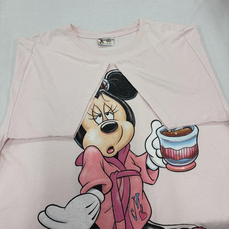 ディズニー Disney Tシャツ 半袖 90s vintage ヴィンテージ ミニーマウス プリント Tシャツ SLEEP WEAR ベビーピンク オーバーサイズ ワンピース one キャラクター X プリント 桃 / ピンク / pink レディース USED 古着 中古 50167174