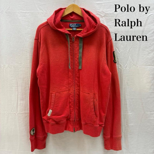 ポロバイラルフローレン Polo by RALPH LAUREN パーカー 長袖 サーマル ライナー ロゴ ワッペン ステンシル プリント ヴィンテージ加工 ジップアップ パーカー L メンズ USED 古着 中古 50167175