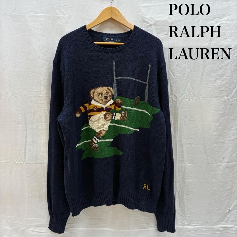 ポロラルフローレン POLO RALPH LAUREN ニット、セーター 長袖 ポロベア ラグビー 刺繍 コットン リネン クルーネック ニット セーター XL メンズ USED 古着 中古 50167176
