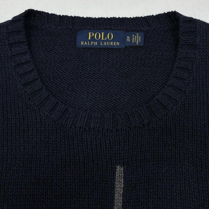 ポロラルフローレン POLO RALPH LAUREN ニット、セーター 長袖 ポロベア ラグビー 刺繍 コットン リネン クルーネック ニット セーター XL メンズ USED 古着 中古 50167176
