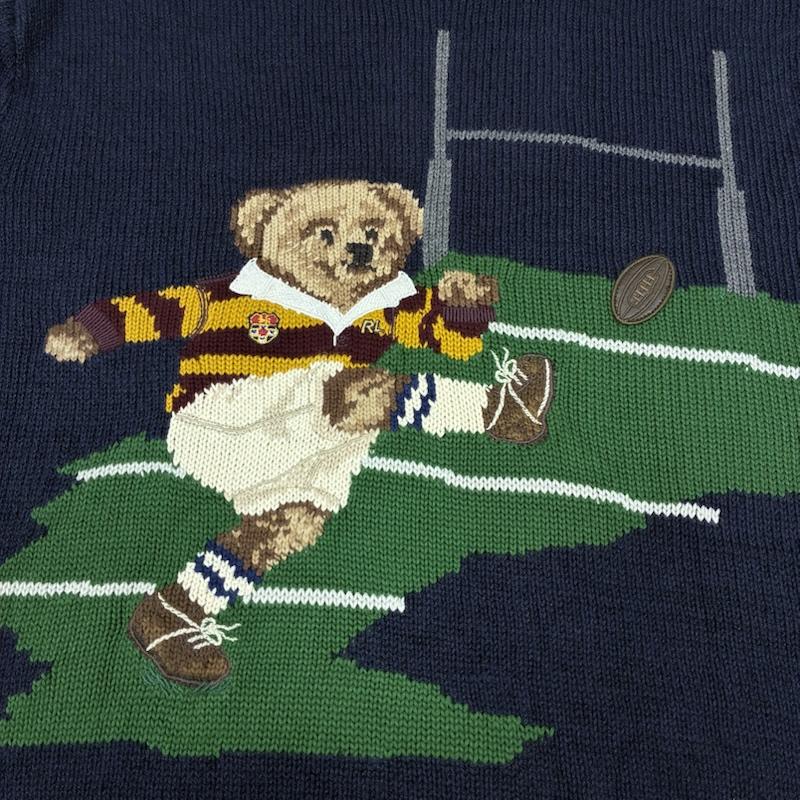 ポロラルフローレン POLO RALPH LAUREN ニット、セーター 長袖 ポロベア ラグビー 刺繍 コットン リネン クルーネック ニット セーター XL メンズ USED 古着 中古 50167176