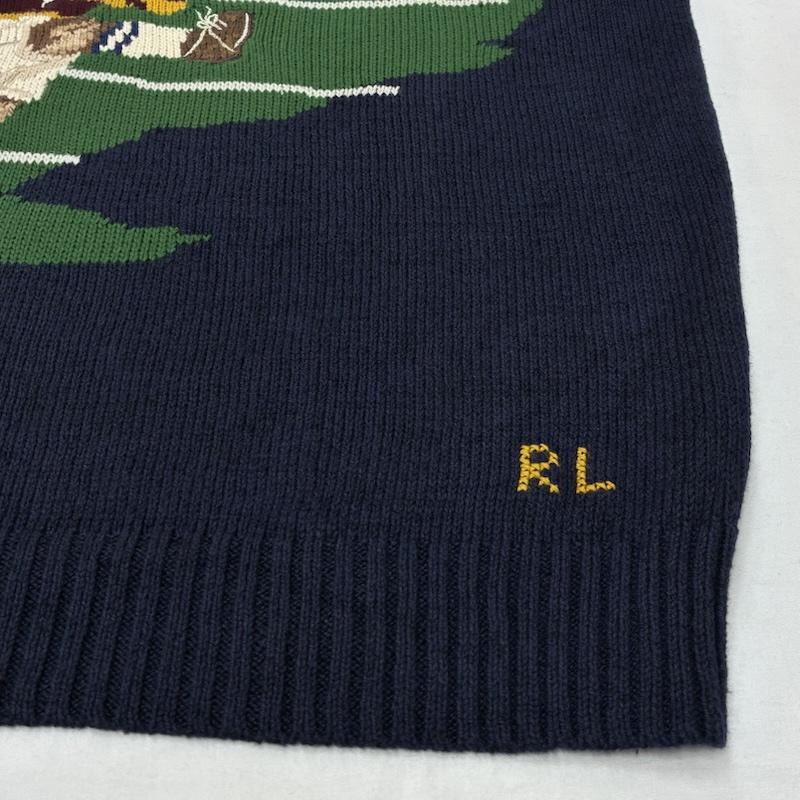 ポロラルフローレン POLO RALPH LAUREN ニット、セーター 長袖 ポロベア ラグビー 刺繍 コットン リネン クルーネック ニット セーター XL メンズ USED 古着 中古 50167176
