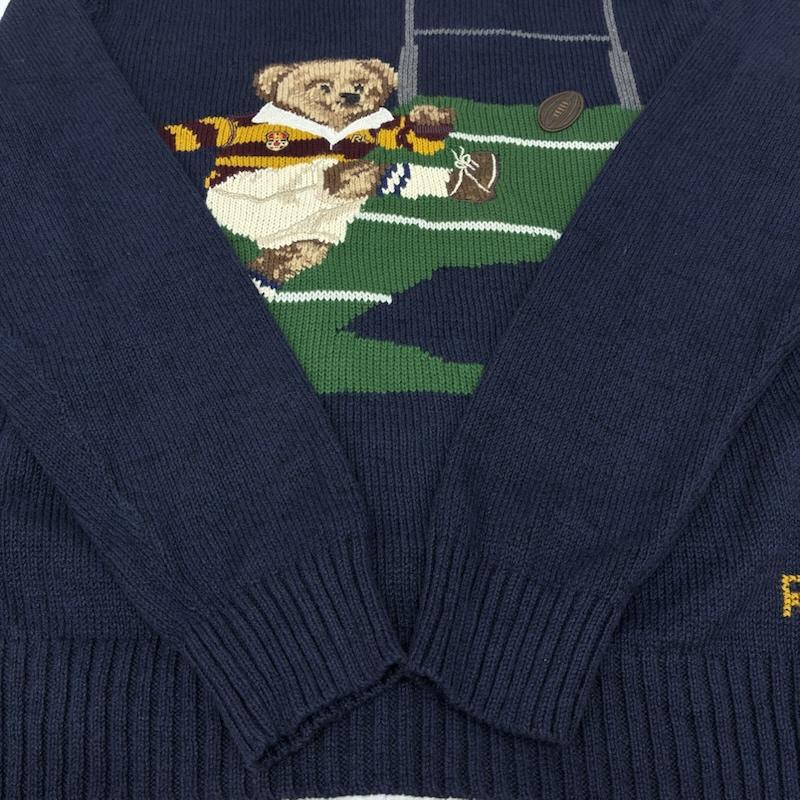 ポロラルフローレン POLO RALPH LAUREN ニット、セーター 長袖 ポロベア ラグビー 刺繍 コットン リネン クルーネック ニット セーター XL メンズ USED 古着 中古 50167176