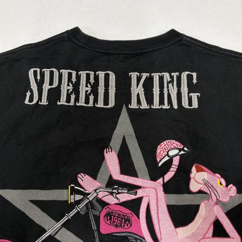 フラグスタフ FLAGSTUFF Tシャツ 半袖 ピンクパンサー 刺繍 半袖 Tシャツ SPEED KING ロゴ プリント L ロゴ、文字 X キャラクター X プリント X 刺繍 黒 / ブラック / black X 桃 / ピンク / pink X 灰 / グレー / gray メンズ USED 古着 中古 50167177
