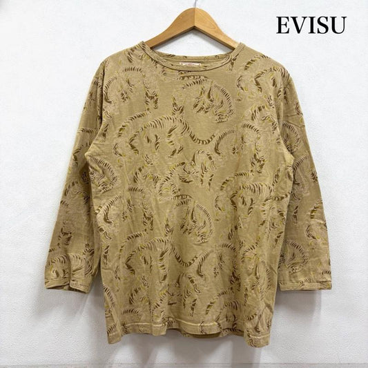 エヴィス EVISU Tシャツ 七分袖 タイガー プリント 総柄 七分袖 Tシャツ カットソー 38 総柄 X プリント ベージュ / ベージュ / beige X 茶 / ブラウン / brown メンズ USED 古着 中古 50167179