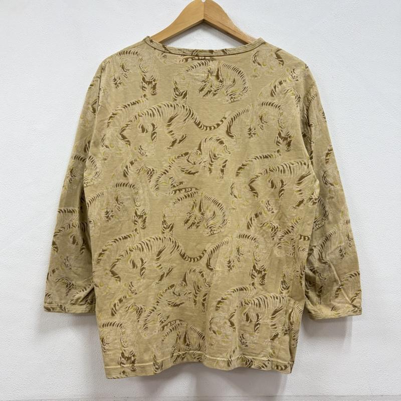 エヴィス EVISU Tシャツ 七分袖 タイガー プリント 総柄 七分袖 Tシャツ カットソー 38 総柄 X プリント ベージュ / ベージュ / beige X 茶 / ブラウン / brown メンズ USED 古着 中古 50167179