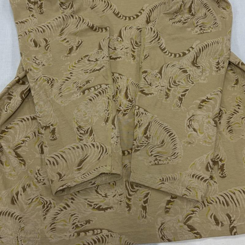 エヴィス EVISU Tシャツ 七分袖 タイガー プリント 総柄 七分袖 Tシャツ カットソー 38 総柄 X プリント ベージュ / ベージュ / beige X 茶 / ブラウン / brown メンズ USED 古着 中古 50167179