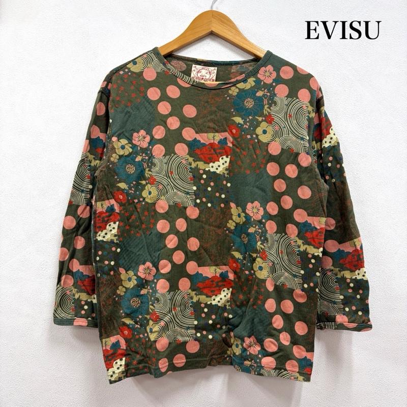 エヴィス EVISU Tシャツ 七分袖 プリント 総柄 七分袖 Tシャツ カットソー 和柄 38 総柄 カーキ / カーキ / khaki X マルチカラー / マルチカラー / multicolor メンズ USED 古着 中古 50167187