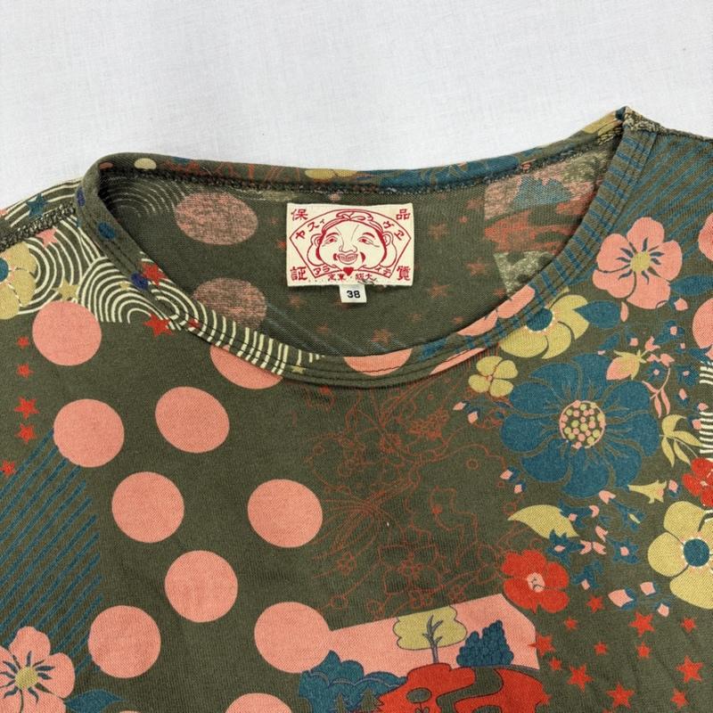 エヴィス EVISU Tシャツ 七分袖 プリント 総柄 七分袖 Tシャツ カットソー 和柄 38 総柄 カーキ / カーキ / khaki X マルチカラー / マルチカラー / multicolor メンズ USED 古着 中古 50167187