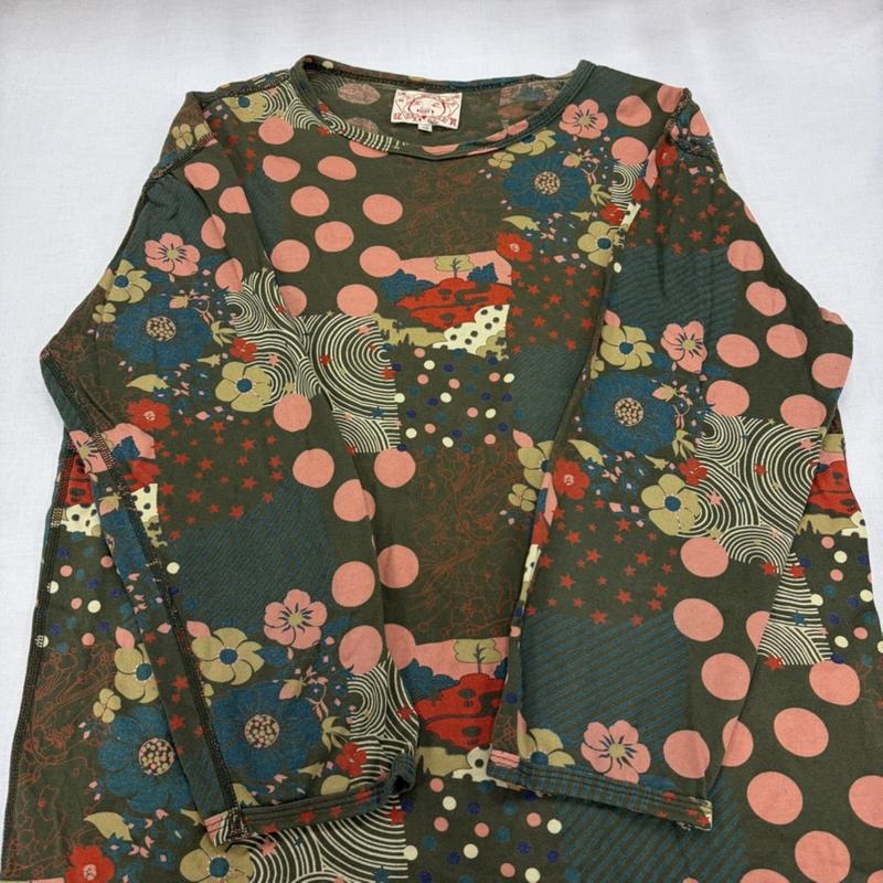 エヴィス EVISU Tシャツ 七分袖 プリント 総柄 七分袖 Tシャツ カットソー 和柄 38 総柄 カーキ / カーキ / khaki X マルチカラー / マルチカラー / multicolor メンズ USED 古着 中古 50167187