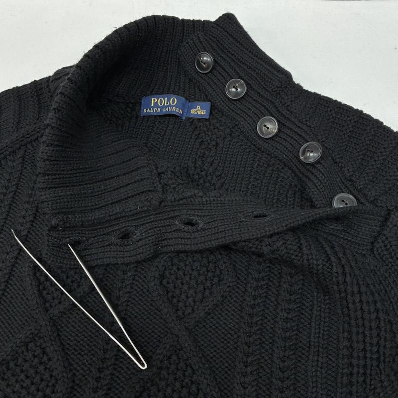 ポロラルフローレン POLO RALPH LAUREN ニット、セーター 長袖 ドクターネック サドルショルダー ウール ケーブル ハイネック ニット セーター XL メンズ USED 古着 中古 50167188