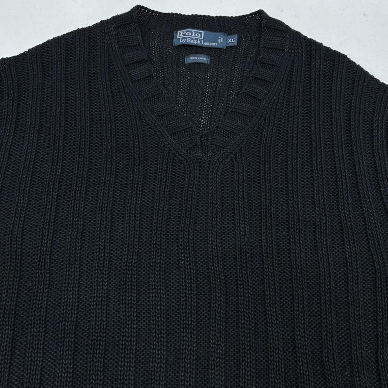 ポロバイラルフローレン Polo by RALPH LAUREN ニット、セーター 長袖 麻 リネン 100％ Vネック リブ ニット セーター XL メンズ USED 古着 中古 50167190