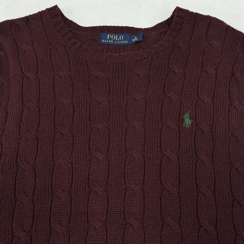 ポロラルフローレン POLO RALPH LAUREN ニット、セーター 長袖 ポニー 刺繍 コットン クルーネック ケーブル ニット セーター M メンズ USED 古着 中古 50167194