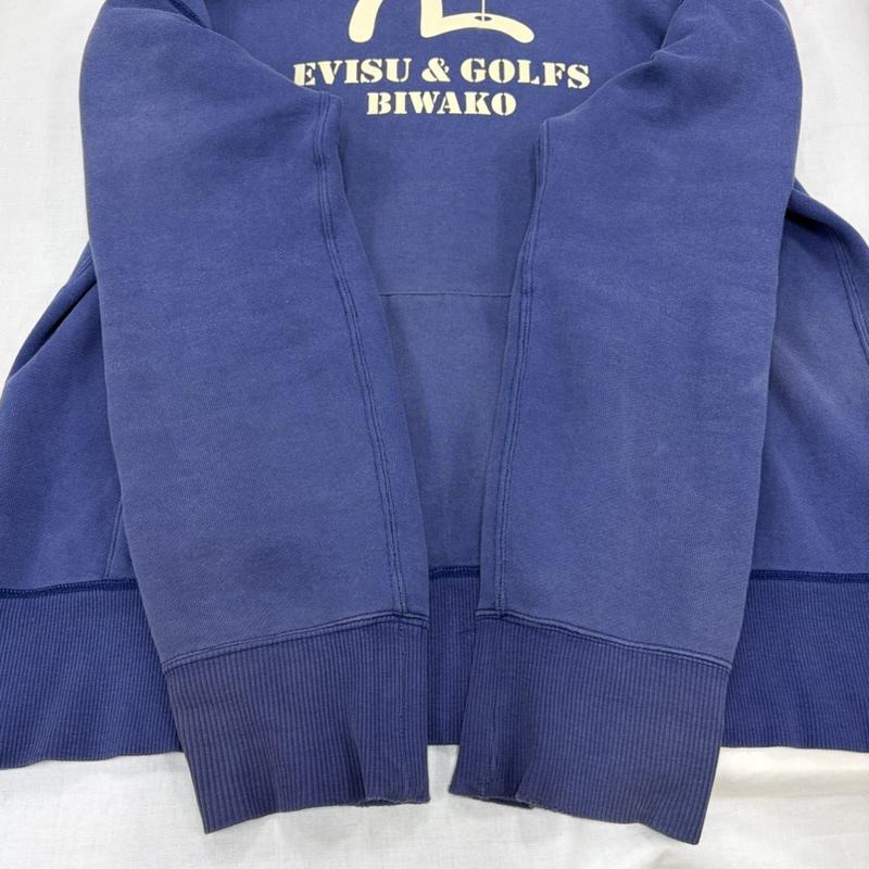 エヴィス EVISU パーカー 長袖 カモメ ロゴ GOLF BIWAKO プリント スウェット プルオーバー フーディー フェード ヴィンテージ 40 ロゴ、文字 X プリント 紺 / ネイビー / navy X 青 / ブルー / blue X 白 / ホワイト / white メンズ USED 古着 中古 50167197