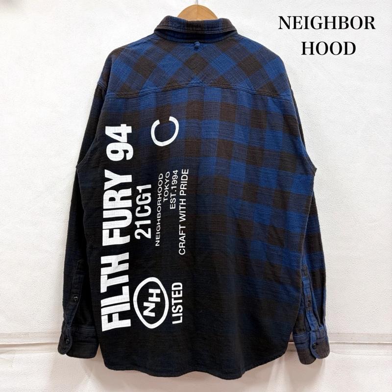 ネイバーフッド NEIGHBORHOOD シャツ、ブラウス 長袖 21ss 長袖 バッファローチェック ロゴ プリント ネルシャツ 起毛素材 フェード 211AQNH-SHM06 L チェック X 無地 X プリント 青 / ブルー / blue X 黒 / ブラック / black X 白 / ホワイト / white メンズ USED 古着 中古 50167206