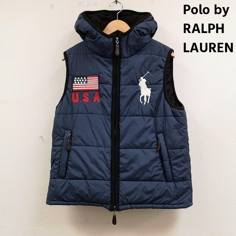 ポロバイラルフローレン Polo by RALPH LAUREN ジャケット、上着 ダウンベスト ビッグポニー 星条旗 アメリカ 国旗 USA フード 裏地 フリース ダウン ベスト M 紺 / ネイビー / navy メンズ USED 古着 中古 50167209