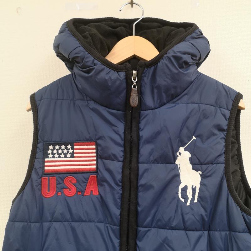 ポロバイラルフローレン Polo by RALPH LAUREN ジャケット、上着 ダウンベスト ビッグポニー 星条旗 アメリカ 国旗 USA フード 裏地 フリース ダウン ベスト M 紺 / ネイビー / navy メンズ USED 古着 中古 50167209