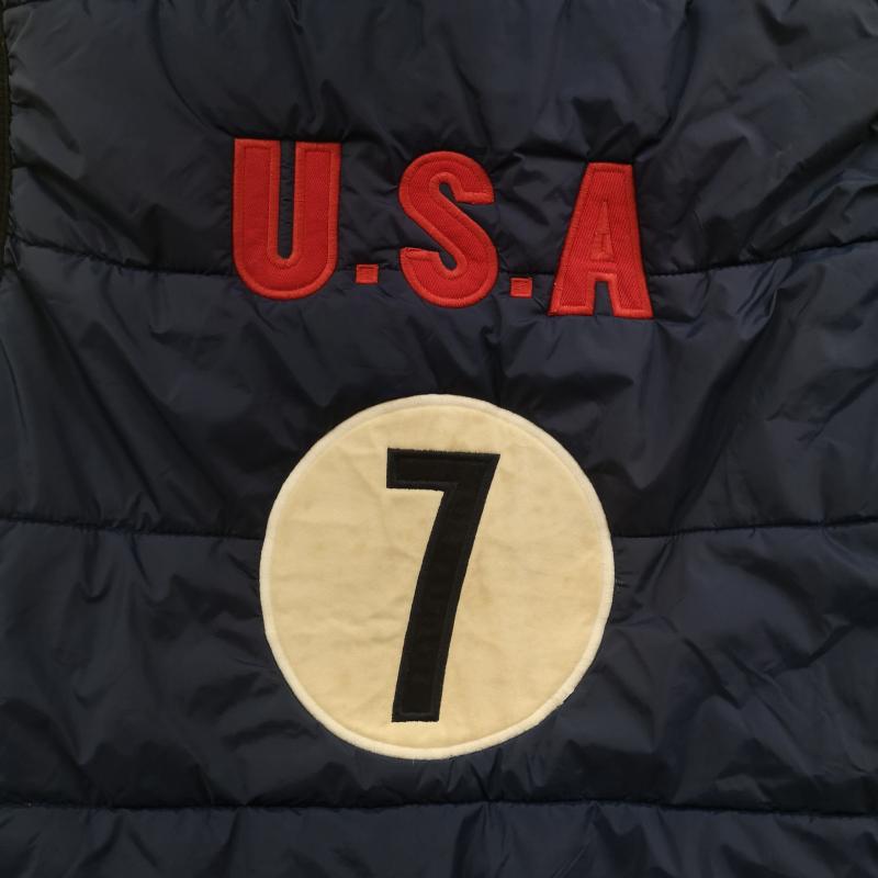ポロバイラルフローレン Polo by RALPH LAUREN ジャケット、上着 ダウンベスト ビッグポニー 星条旗 アメリカ 国旗 USA フード 裏地 フリース ダウン ベスト M 紺 / ネイビー / navy メンズ USED 古着 中古 50167209