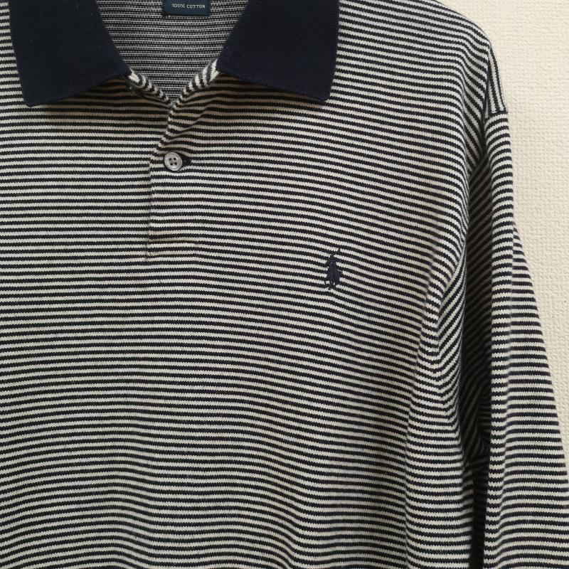 ポロバイラルフローレン Polo by RALPH LAUREN ポロシャツ 長袖 ポニー ロゴ 刺繍 ボーダー ストライプ ニット 長袖 ポロシャツ L 白 / ホワイト / white X 紺 / ネイビー / navy メンズ USED 古着 中古 50167212