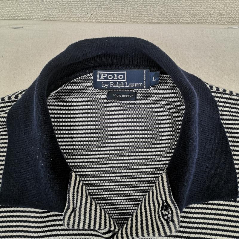 ポロバイラルフローレン Polo by RALPH LAUREN ポロシャツ 長袖 ポニー ロゴ 刺繍 ボーダー ストライプ ニット 長袖 ポロシャツ L 白 / ホワイト / white X 紺 / ネイビー / navy メンズ USED 古着 中古 50167212