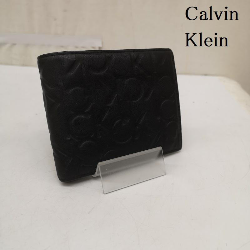 カルバン・クライン Calvin Klein 財布 二つ折り ロゴ レザー ウォレット 二つ折り 財布 - 黒 / ブラック / black メンズ USED 古着 中古 50167222
