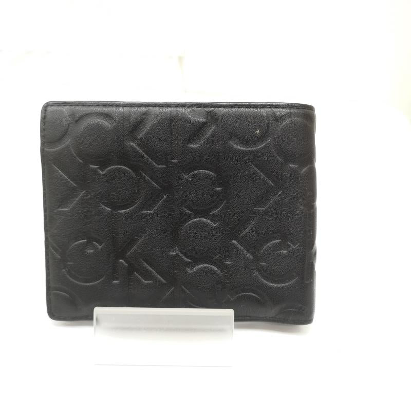 カルバン・クライン Calvin Klein 財布 二つ折り ロゴ レザー ウォレット 二つ折り 財布 - 黒 / ブラック / black メンズ USED 古着 中古 50167222