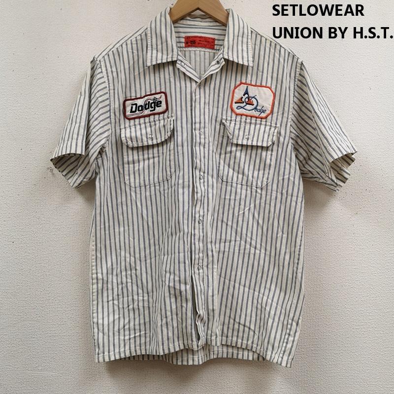 古着 USED シャツ、ブラウス 半袖 SETLOWEAR UNION BY H.S.T. ワッペン ストライプ 半袖 ワーク シャツ M 白 / ホワイト / white メンズ USED 古着 中古 50167227