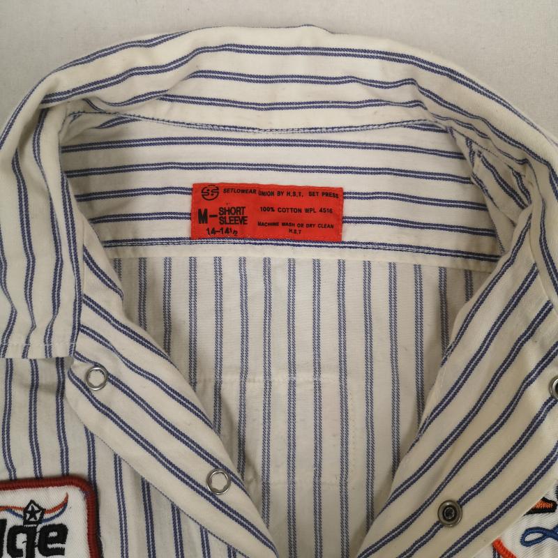古着 USED シャツ、ブラウス 半袖 SETLOWEAR UNION BY H.S.T. ワッペン ストライプ 半袖 ワーク シャツ M 白 / ホワイト / white メンズ USED 古着 中古 50167227