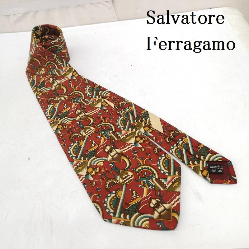 サルヴァトーレフェラガモ Salvatore Ferragamo ネクタイ ネクタイ 総柄 シルク ネクタイ - メンズ USED 古着 中古 50167228