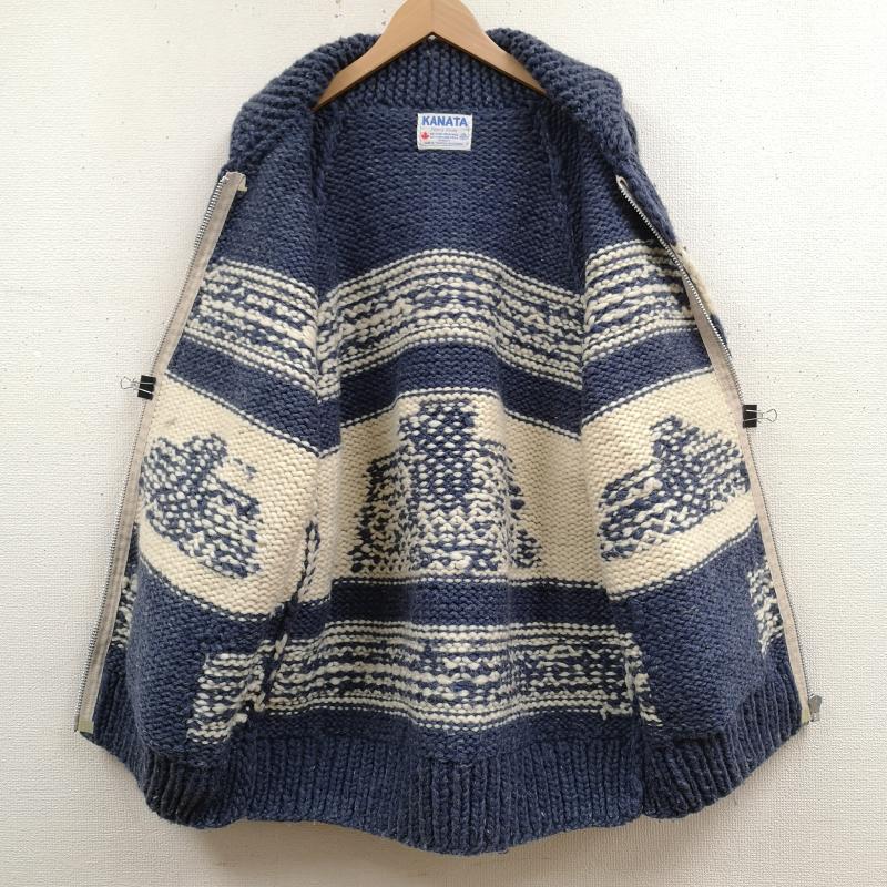 カナタ KANATA ニット、セーター 長袖 カナダ製 90s HAND MADE サンダーバード柄 ニット カウチン セーター 白 / ホワイト / white X 青 / ブルー / blue メンズ USED 古着 中古 50167239