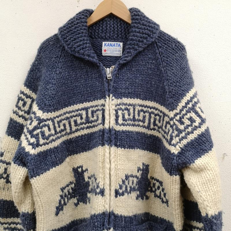 カナタ KANATA ニット、セーター 長袖 カナダ製 90s HAND MADE サンダーバード柄 ニット カウチン セーター 白 / ホワイト / white X 青 / ブルー / blue メンズ USED 古着 中古 50167239