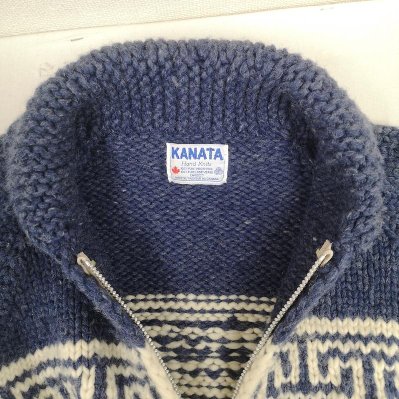 カナタ KANATA ニット、セーター 長袖 カナダ製 90s HAND MADE サンダーバード柄 ニット カウチン セーター 白 / ホワイト / white X 青 / ブルー / blue メンズ USED 古着 中古 50167239