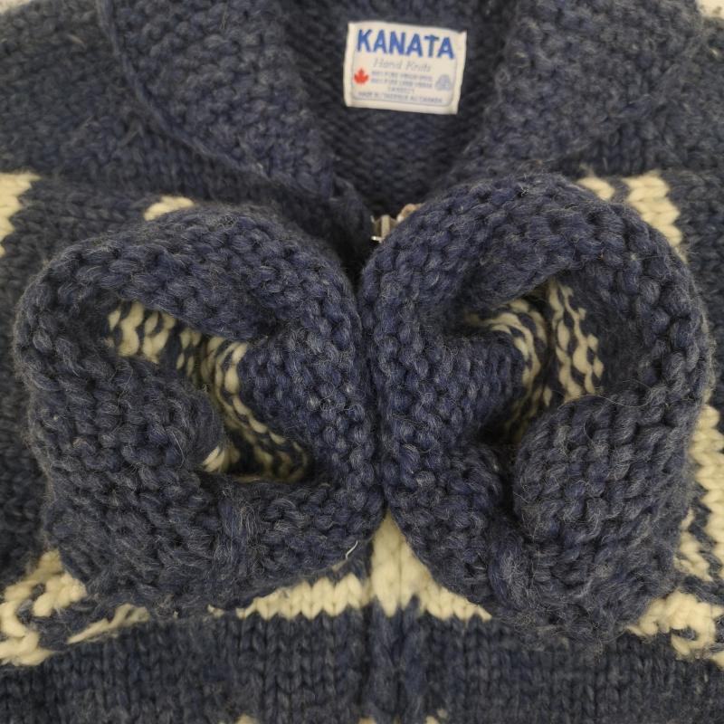 カナタ KANATA ニット、セーター 長袖 カナダ製 90s HAND MADE サンダーバード柄 ニット カウチン セーター 白 / ホワイト / white X 青 / ブルー / blue メンズ USED 古着 中古 50167239