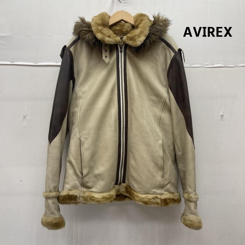 アヴィレックス AVIREX ジャケット、上着 フライトジャケット HOOD DETACH LAMB JACKET ファー 切り替え ラムレザー ジャケット XL ベージュ / ベージュ / beige メンズ USED 古着 中古 50167246