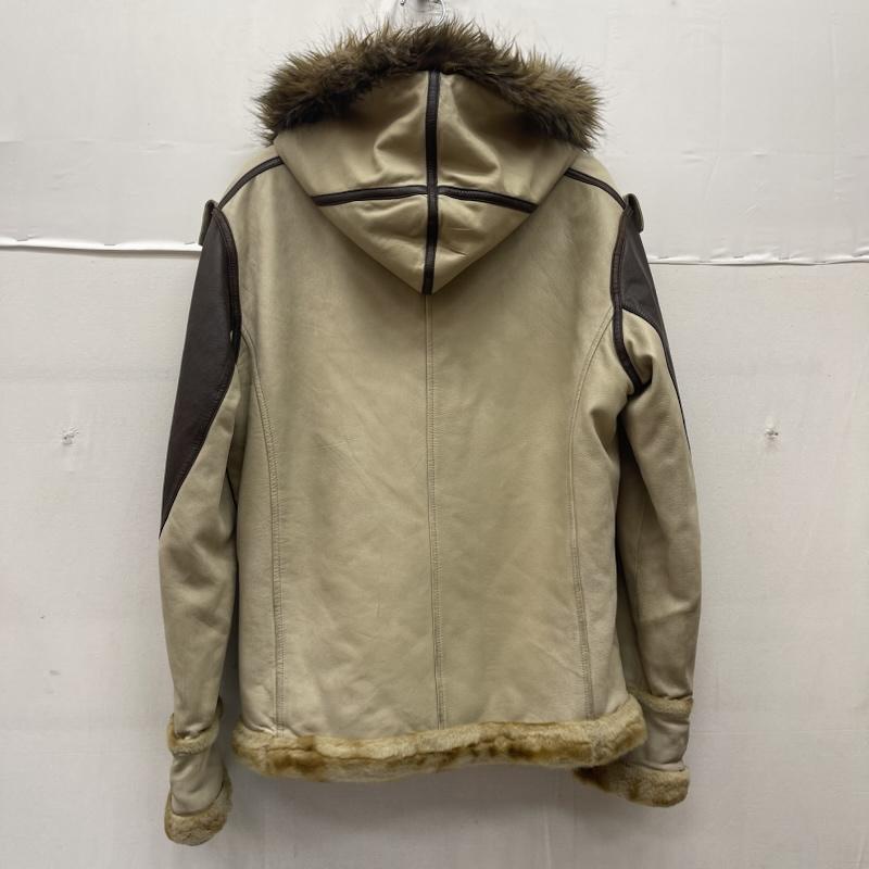 アヴィレックス AVIREX ジャケット、上着 フライトジャケット HOOD DETACH LAMB JACKET ファー 切り替え ラムレザー ジャケット XL ベージュ / ベージュ / beige メンズ USED 古着 中古 50167246