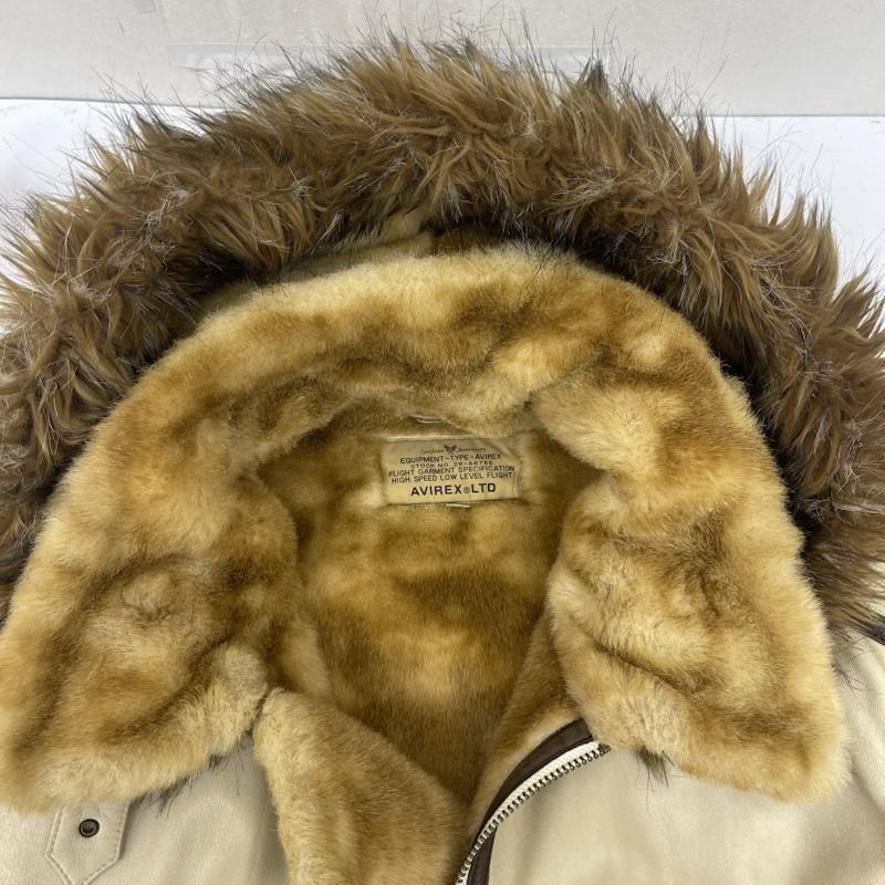 アヴィレックス AVIREX ジャケット、上着 フライトジャケット HOOD DETACH LAMB JACKET ファー 切り替え ラムレザー ジャケット XL ベージュ / ベージュ / beige メンズ USED 古着 中古 50167246