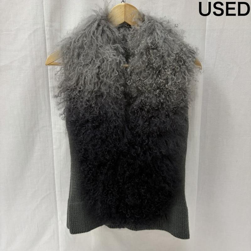 古着 USED ベスト ベスト チベットラムファー ニット切り替えベスト グラデーション グレー系 - グラデーション 灰 / グレー / gray X 黒 / ブラック / black レディース USED 古着 中古 50167266