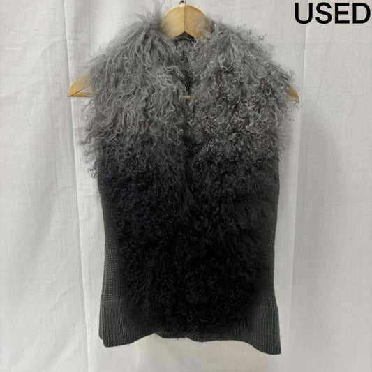古着 USED ベスト ベスト チベットラムファー ニット切り替えベスト グラデーション グレー系 - グラデーション 灰 / グレー / gray X 黒 / ブラック / black レディース USED 古着 中古 50167266