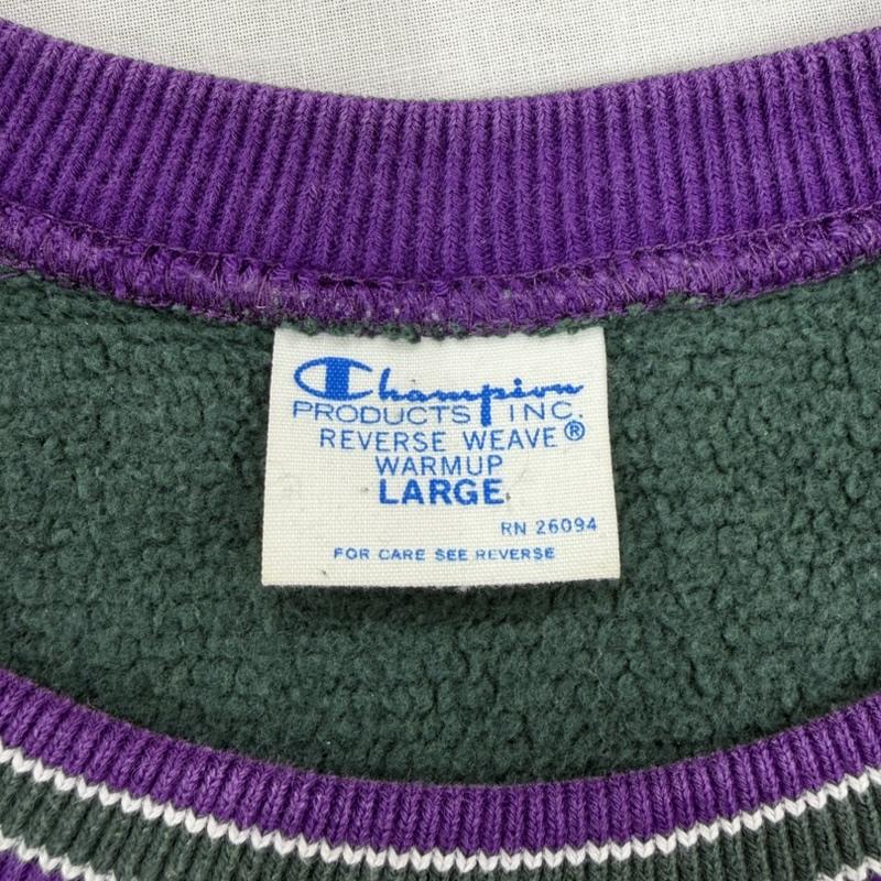 チャンピオン Champion トレーナー 長袖 REVERSEWEAVE リバースウィーブ プルオーバー スウェット トレーナー ロゴ 刺繍 リブライン L ワンポイント X ロゴ、文字 X 刺繍 緑 / グリーン / green X 紫 / パープル / purple メンズ USED 古着 中古 50167277