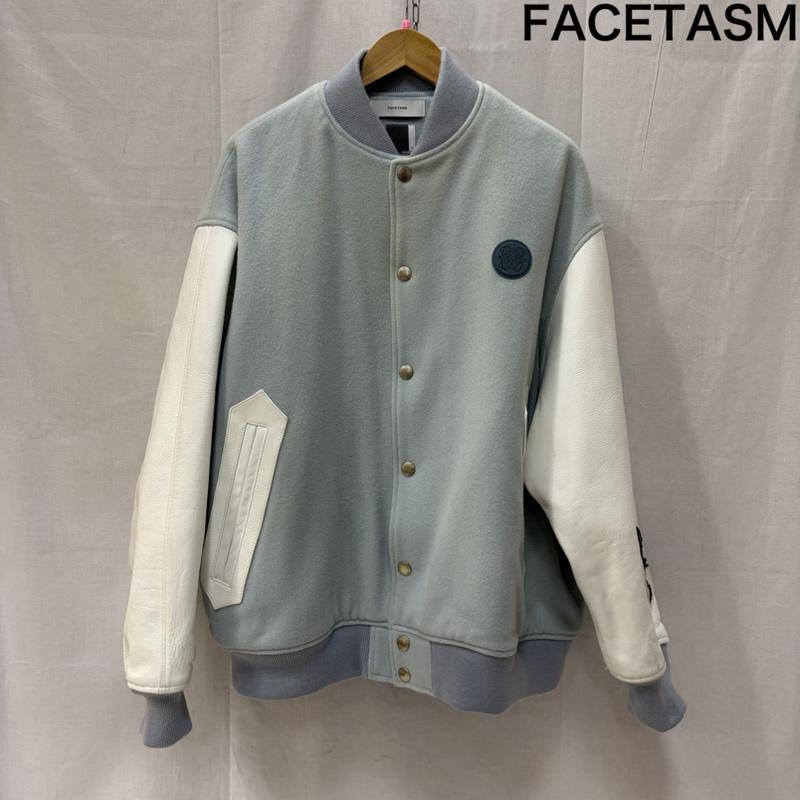 ファセッタズム FACETASM ジャケット、上着 ジャンパー、ブルゾン EMBLEM STADIUM JACKET スタジャン エンブレムスタジアムジャケット TOF-JK-M03 4 無地 X ロゴ、文字 白 / ホワイト / white X 水色 / ライトブルー / メンズ USED 古着 中古 50167303