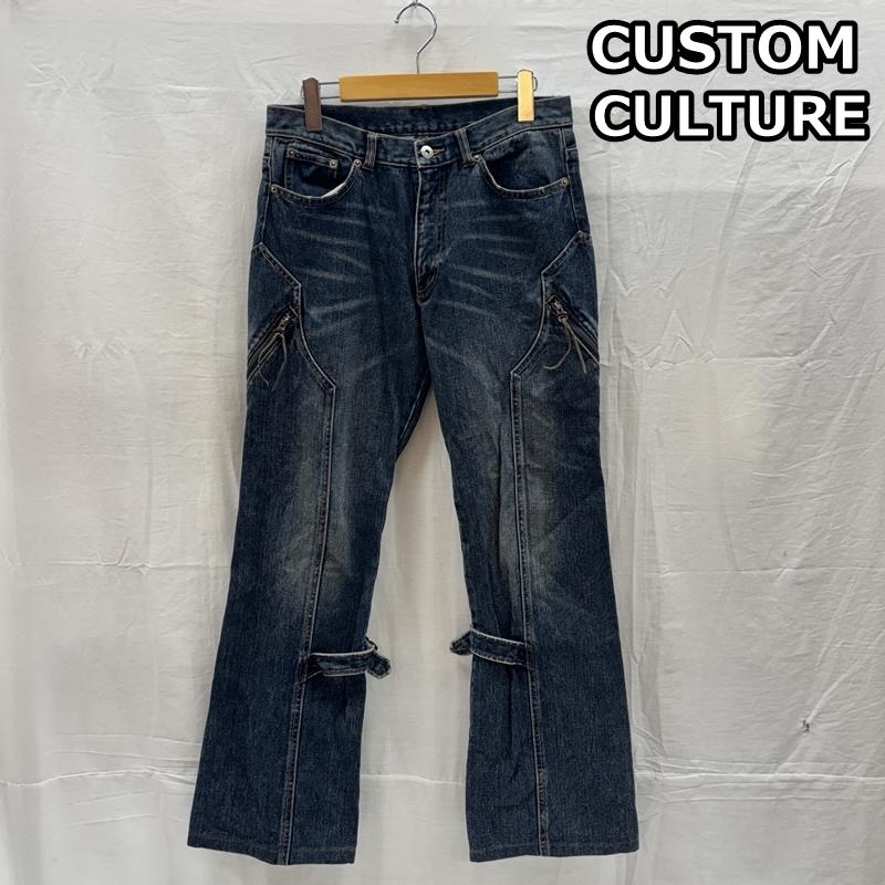 カスタムカルチャー CUSTOM CULTURE ボトムス ボトムス デニム フレア パンツ スラッシュポケット ベルトデザイン 135-1305 44 メンズ USED 古着 中古 50167322