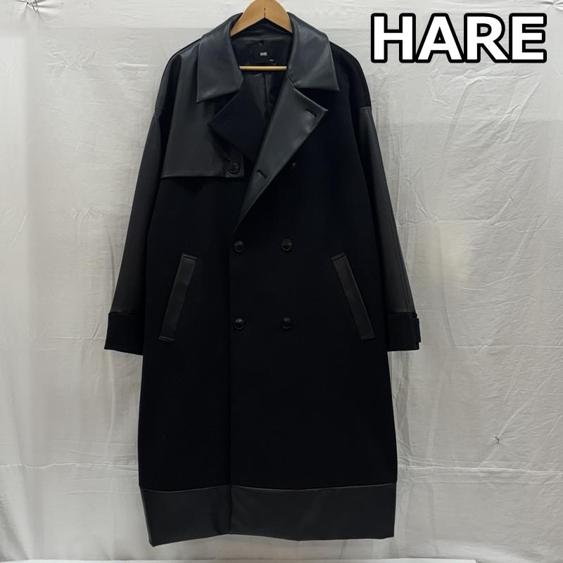 ハレ HARE コート トレンチコート HA030513AD フェイクレザー 切替し オーバーサイズ トレンチコート S 黒 / ブラック / black メンズ USED 古着 中古 50167324