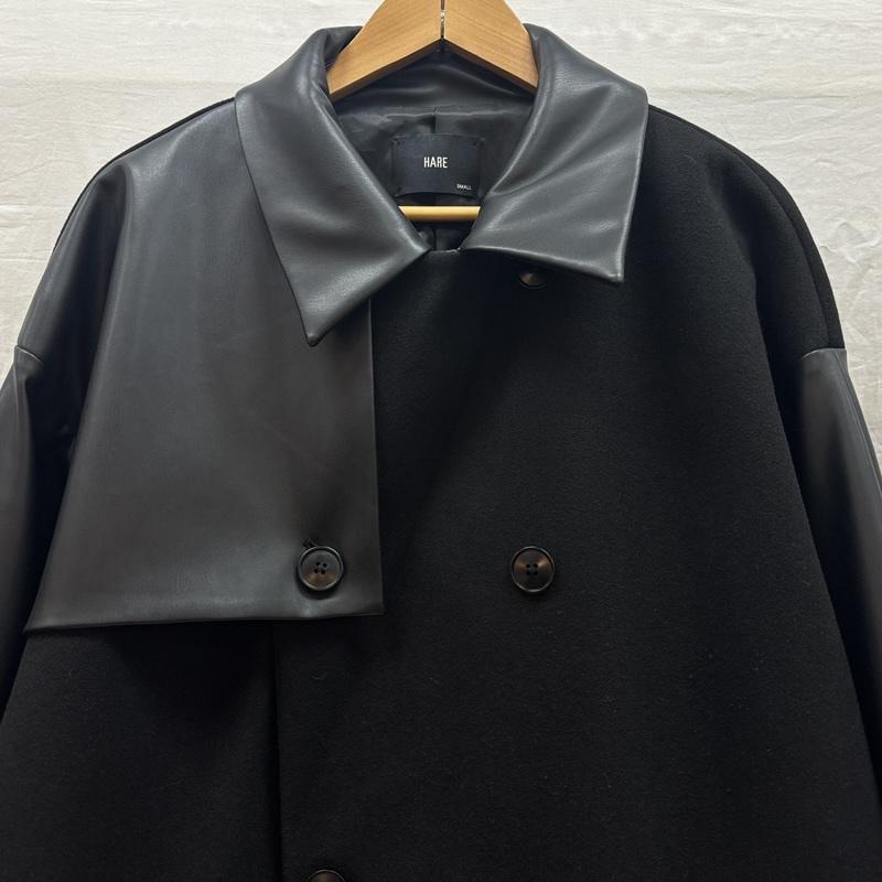 ハレ HARE コート トレンチコート HA030513AD フェイクレザー 切替し オーバーサイズ トレンチコート S 黒 / ブラック / black メンズ USED 古着 中古 50167324