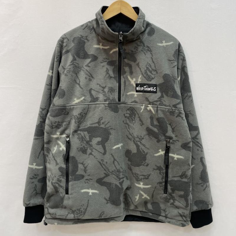 ワイルドシングス WILD THINGS トレーナー 長袖 ハーフジップ フリース プルオーバー カエル 総柄 M 灰 / グレー / gray メンズ USED 古着 中古 50167331