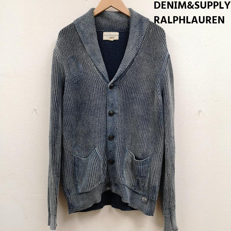 デニムアンドサプライラルフローレン DENIM & SUPPLYRALPHLAUREN カーディガン 長袖 ウォッシュ リペア加工 ショールカラー ニット カーディガン 788504689001 M インディゴ / インディゴ / Indigo メンズ USED 古着 中古 50167343