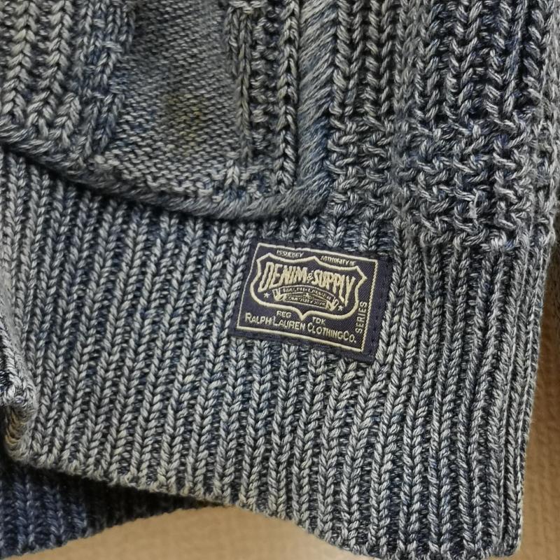 デニムアンドサプライラルフローレン DENIM & SUPPLYRALPHLAUREN カーディガン 長袖 ウォッシュ リペア加工 ショールカラー ニット カーディガン 788504689001 M インディゴ / インディゴ / Indigo メンズ USED 古着 中古 50167343