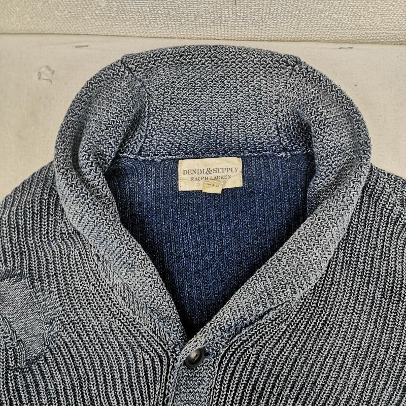デニムアンドサプライラルフローレン DENIM & SUPPLYRALPHLAUREN カーディガン 長袖 ウォッシュ リペア加工 ショールカラー ニット カーディガン 788504689001 M インディゴ / インディゴ / Indigo メンズ USED 古着 中古 50167343